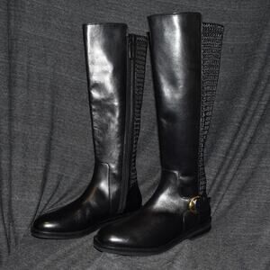 Cole Haan Women's 5.5 B Clover Stretch Side-Buckle Riding Boots Black Side Zip